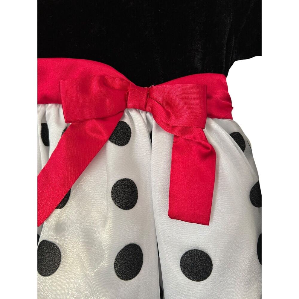 Wonder Kids Dress Girls Size 3T Soft Black White Velvet Polka Dot Red Bow - Picture 4 of 10